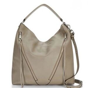 Taupe Rebecca Minkoff Moto Hobo Leather Bag with Zip Accents - Women Bags